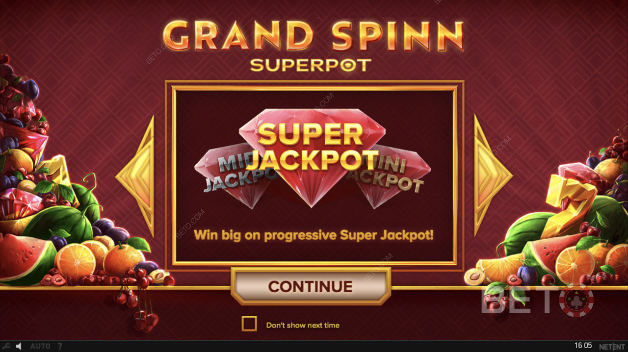 Grand Spinn Superpot 에서 Progressive Super Jackpot이 발동됩니다.