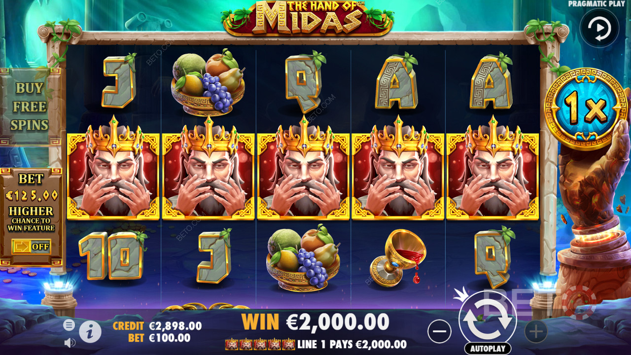 5 King Midas Symbols는 Midas 비디오 슬롯의 손에서 큰 돈을 지불합니다.