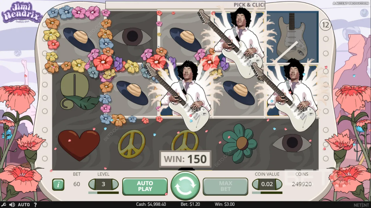Jimi Hendrix 비디오 슬롯의 게임 플레이