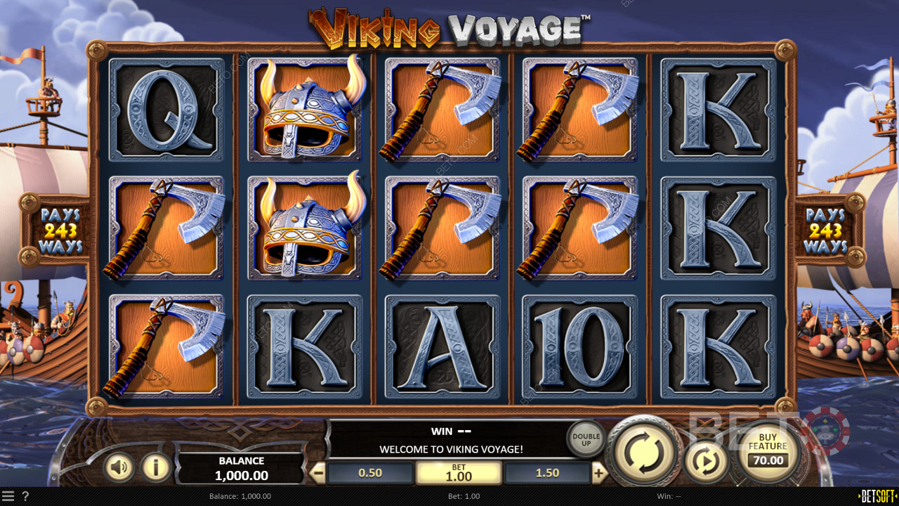 Viking Voyage 온라인 슬롯에서 바이킹 스타일 테마, 그래픽 및 기호를 즐기십시오.