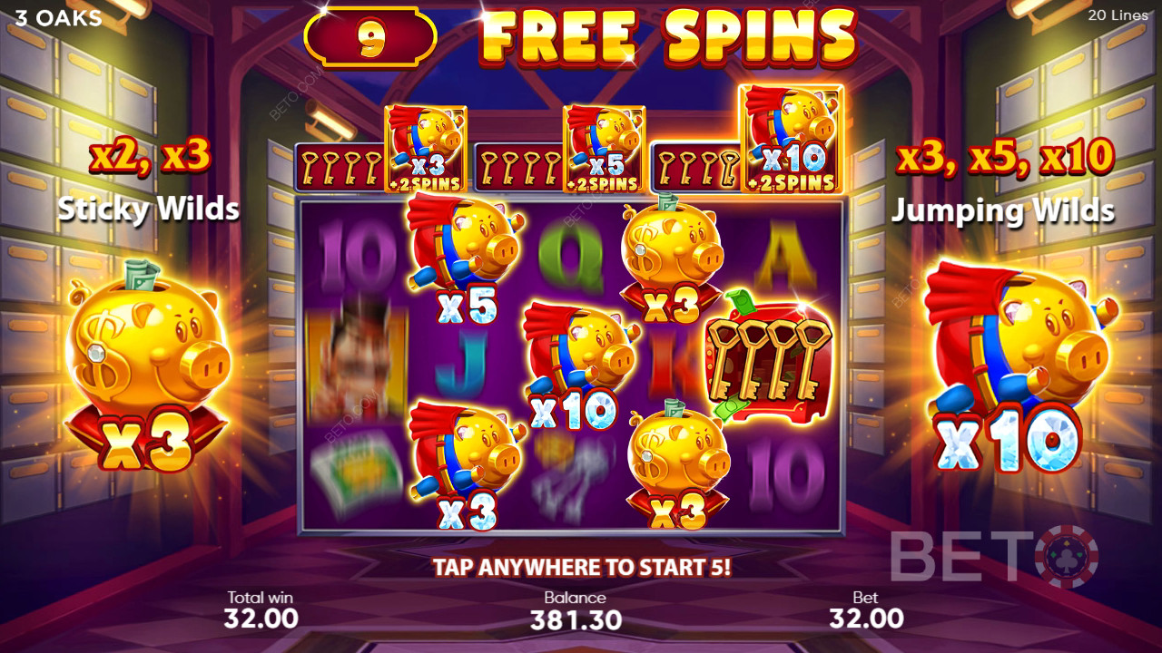 3 Oaks Gaming의 슈퍼 끈적끈적한 돼지의 보너스 기능 설명