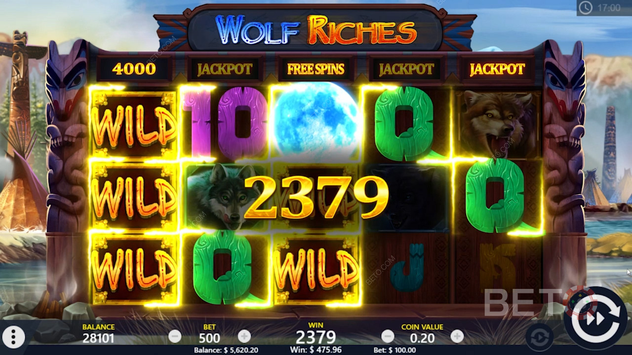 Wolf Riches 온라인 슬롯에서 무료 스핀 및 와일드 승리