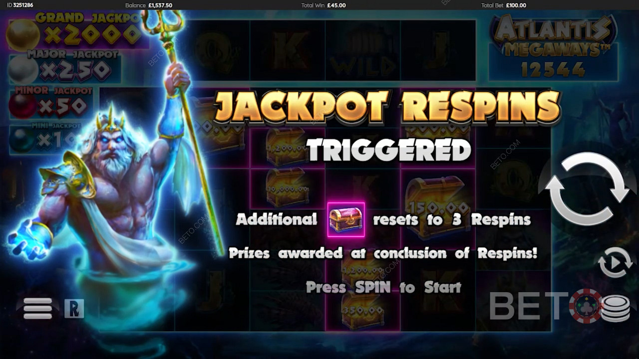 Atlantis Megaways 비디오 슬롯에서 Jackpot Respins를 즐기십시오