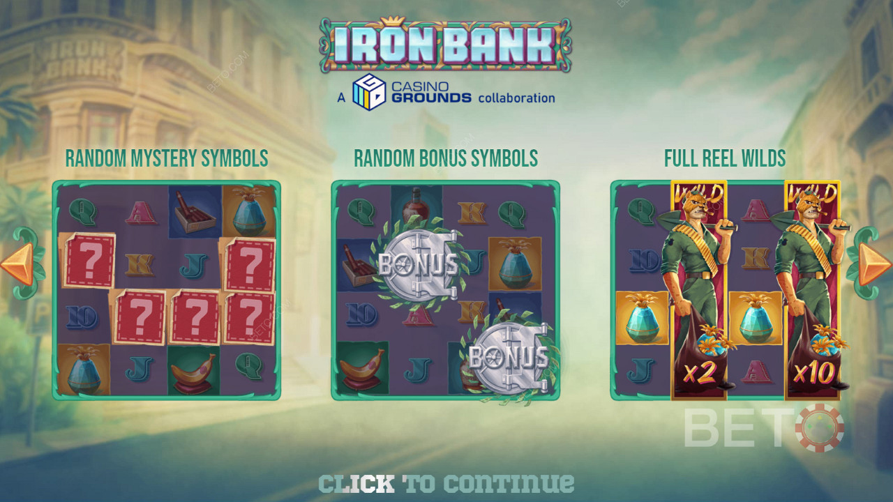 Iron Bank 슬롯 머신의 기본 슬롯에서 강력한 기능을 즐기십시오.