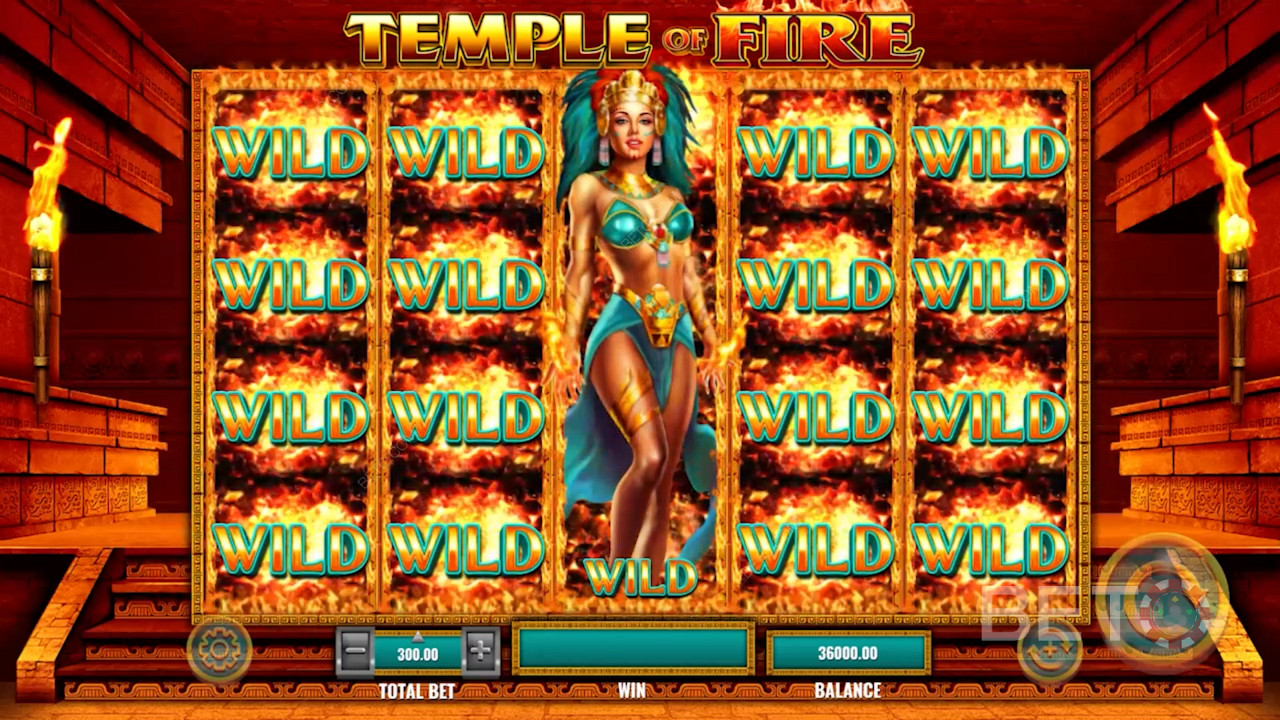 확장되는 Wild in Temple of Fire 비디오 슬롯의 힘