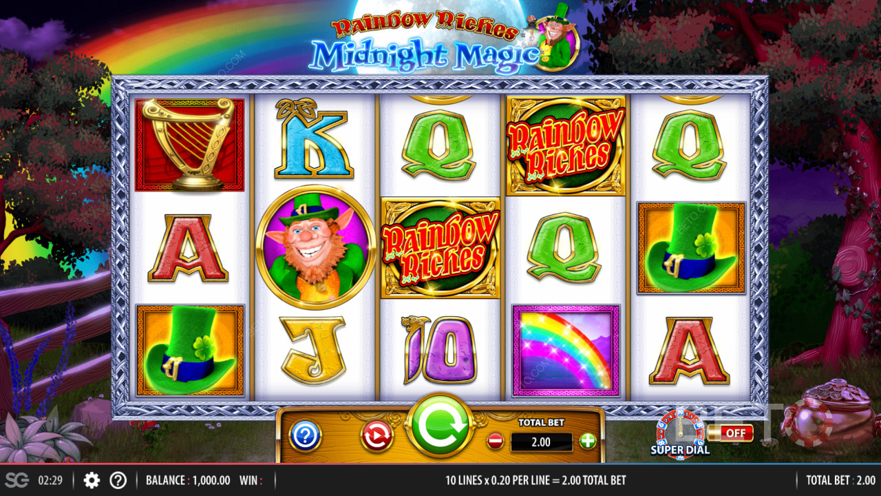 Rainbow Riches Midnight Magic 의 5x3 게임 그리드