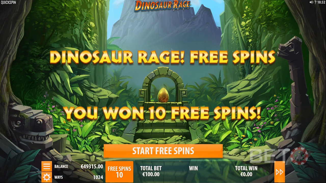 Dinosaur Rage 에서 무료 스핀 획득
