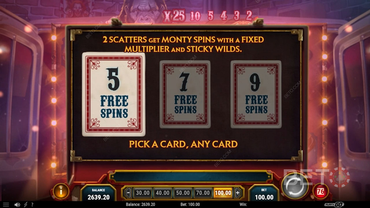 카드를 선택하여 Monty Spins의 수를 공개합니다.