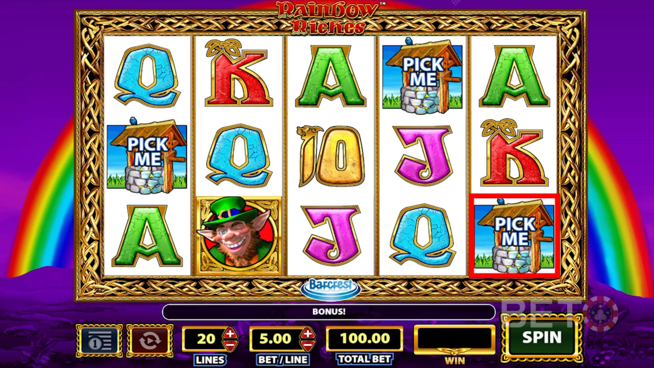 Rainbow Riches 슬롯 머신의 기호.