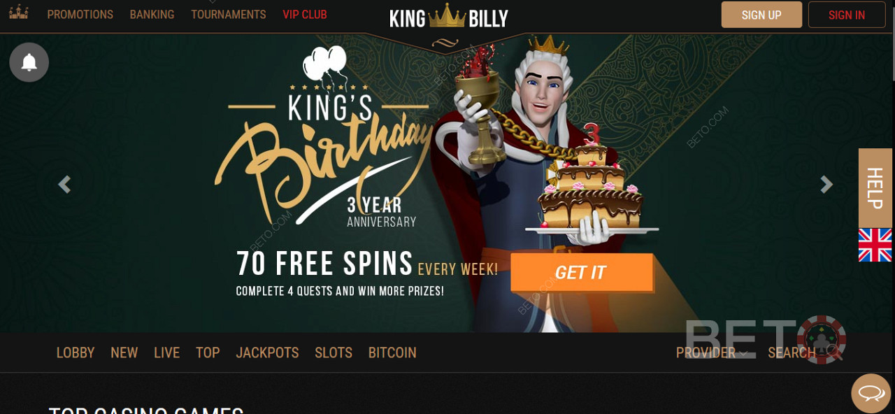 King Billy Casino에서 특별 보너스 및 무료 스핀 받기