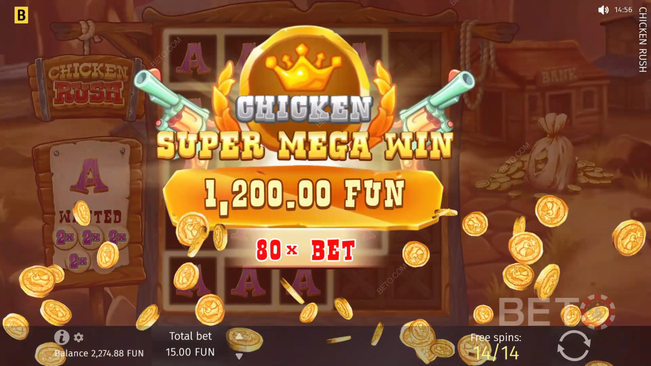치킨 러시 비디오 슬롯에서 베팅 금액의 5,000배를 획득하세요!