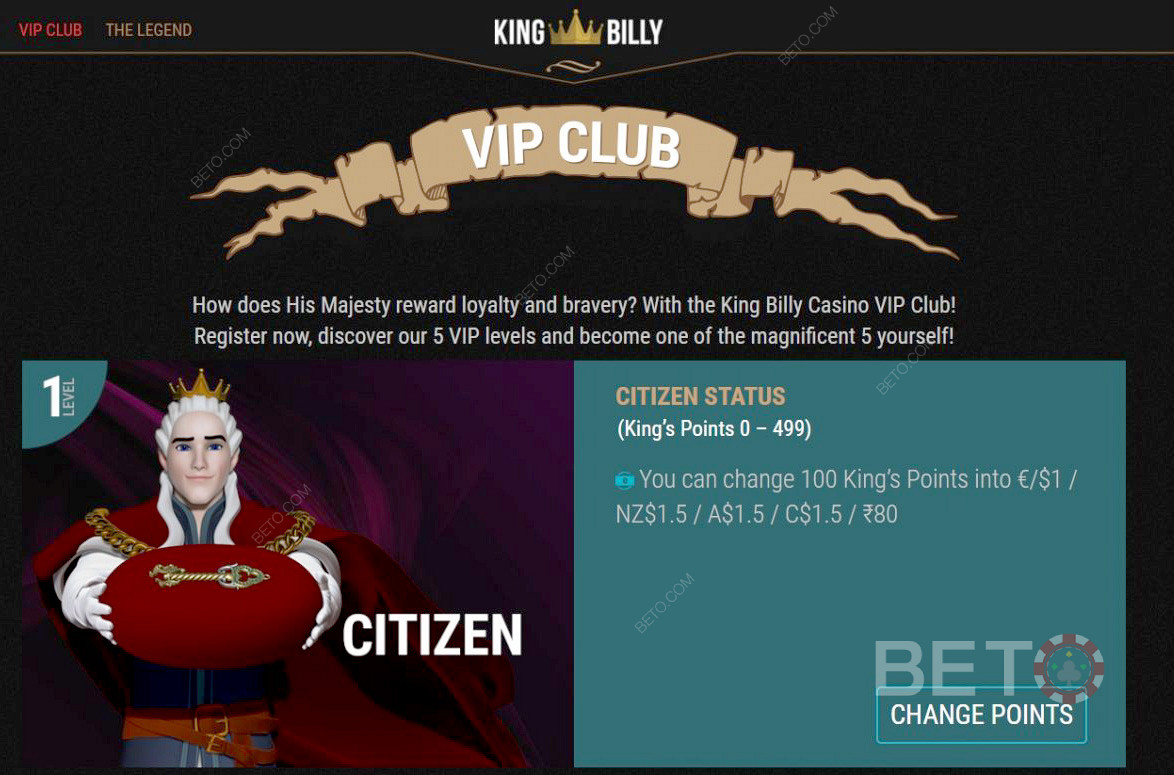 King Billy 의 VIP 클럽 시민 레벨에서 시작