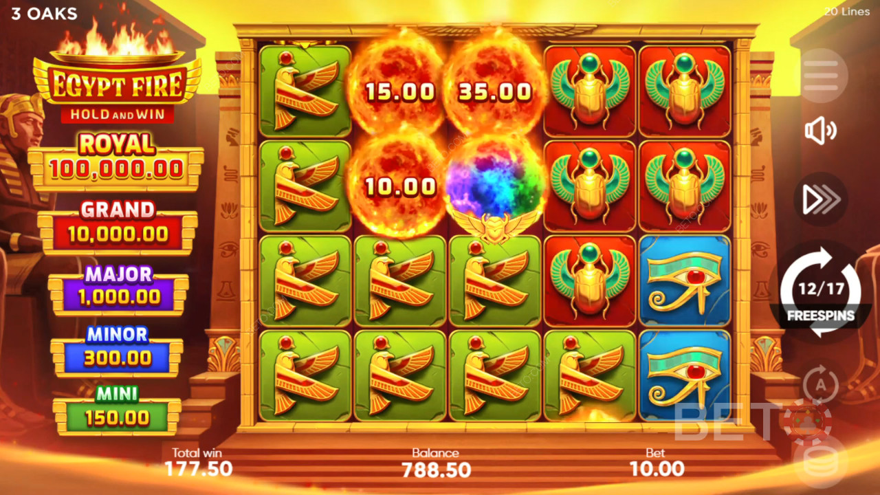 3 Oaks Gaming의 이집트 파이어에서 설명하는 보너스 기능