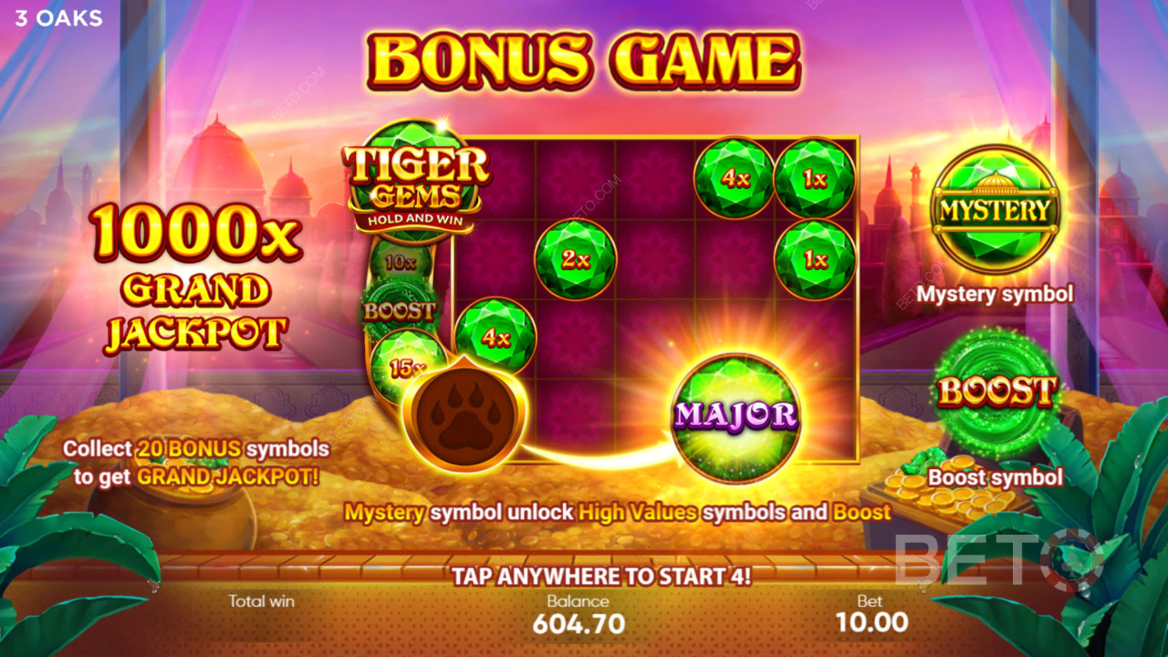 3 Oaks Gaming의 타이거 젬에서 설명하는 보너스 기능