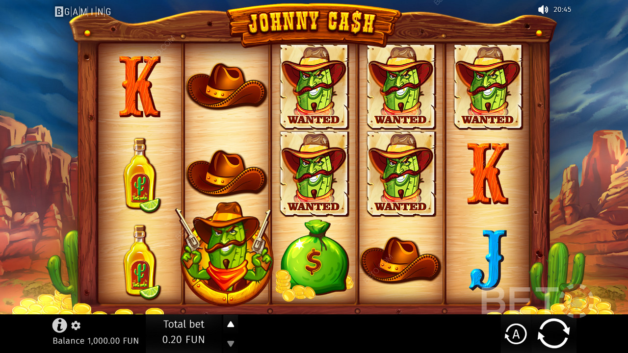 5개의 릴과 3개의 행이 있는 Johnny Cash 의 클래식 게임 그리드