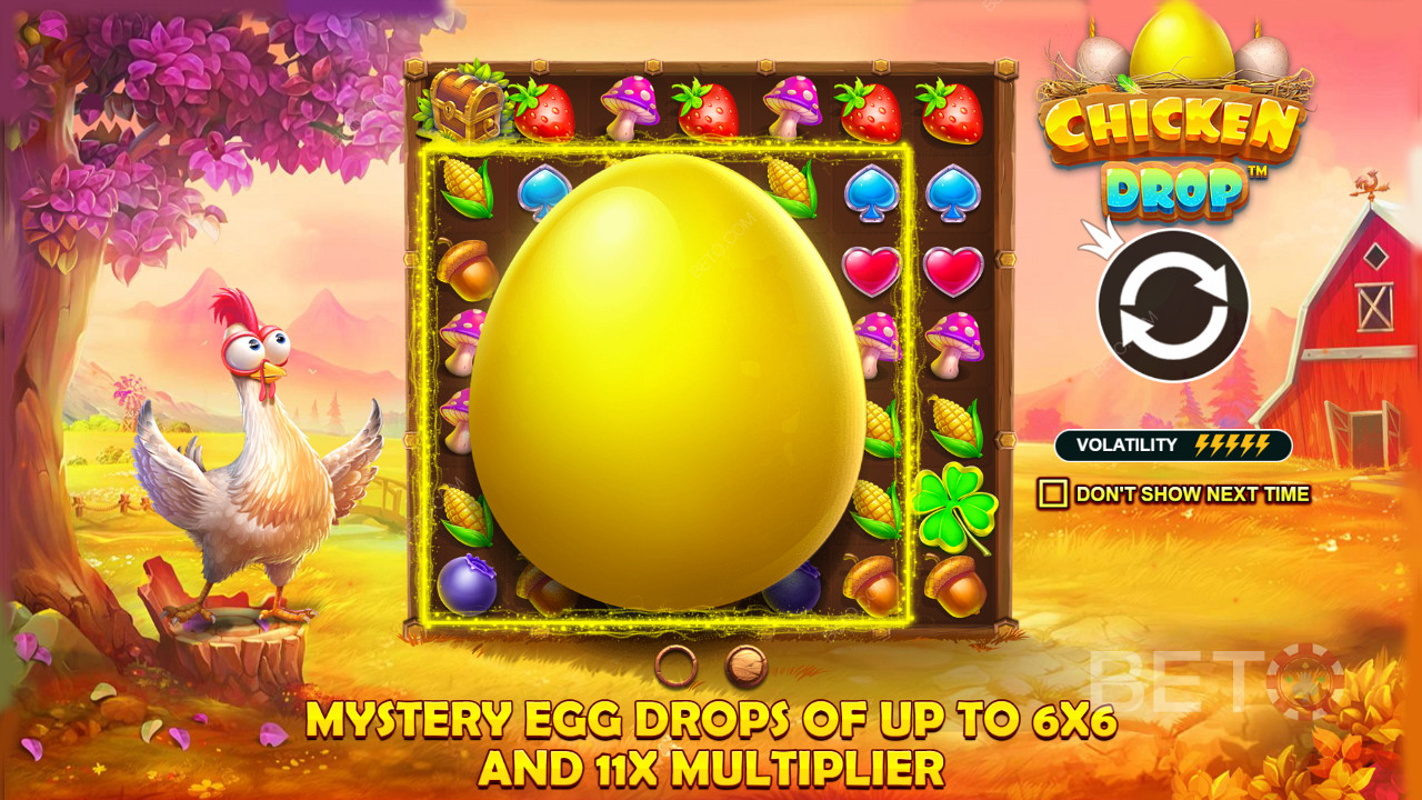 Chicken Drop 온라인 슬롯에서 승수 및 더 큰 크기의 계란 방울을 즐기십시오.