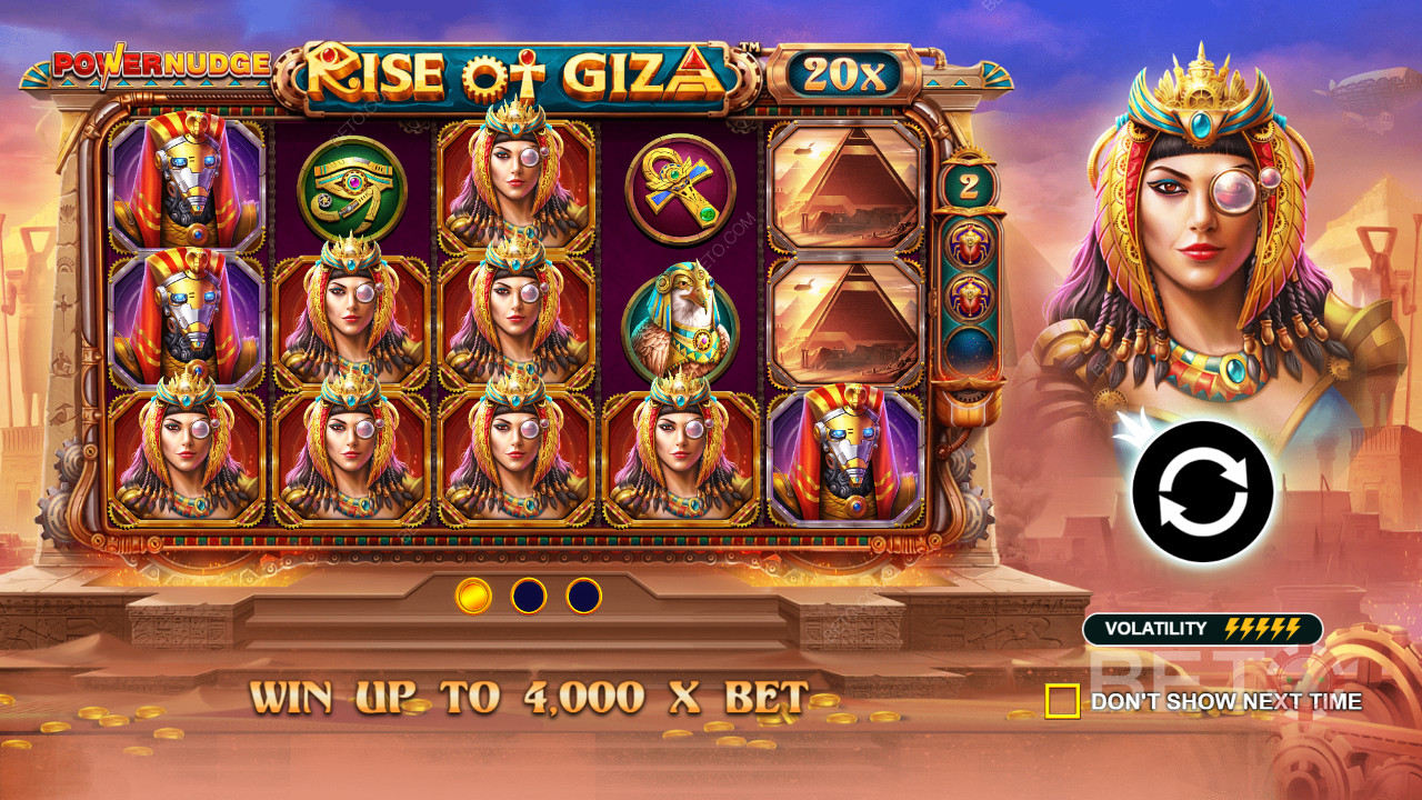 Rise of Giza PowerNudge 온라인 슬롯에서 최대 4,000배의 베팅에서 승리하십시오.