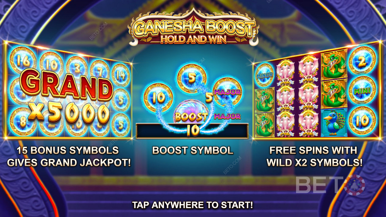 Ganesha Boost Hold and Win Slot에서 무료 스핀, 부스트 기능 및 리스핀을 즐기십시오.