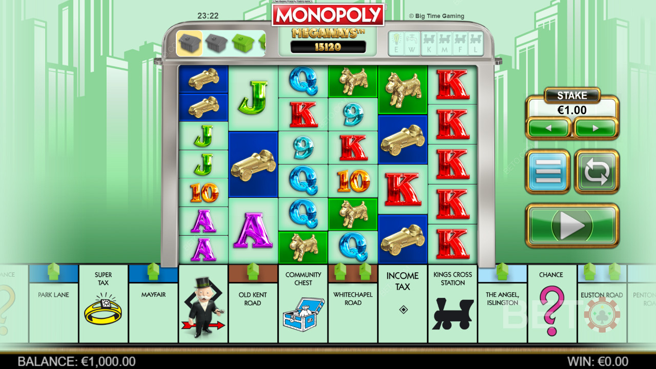 Monopoly Megaways 의 Megaways 게임 그리드