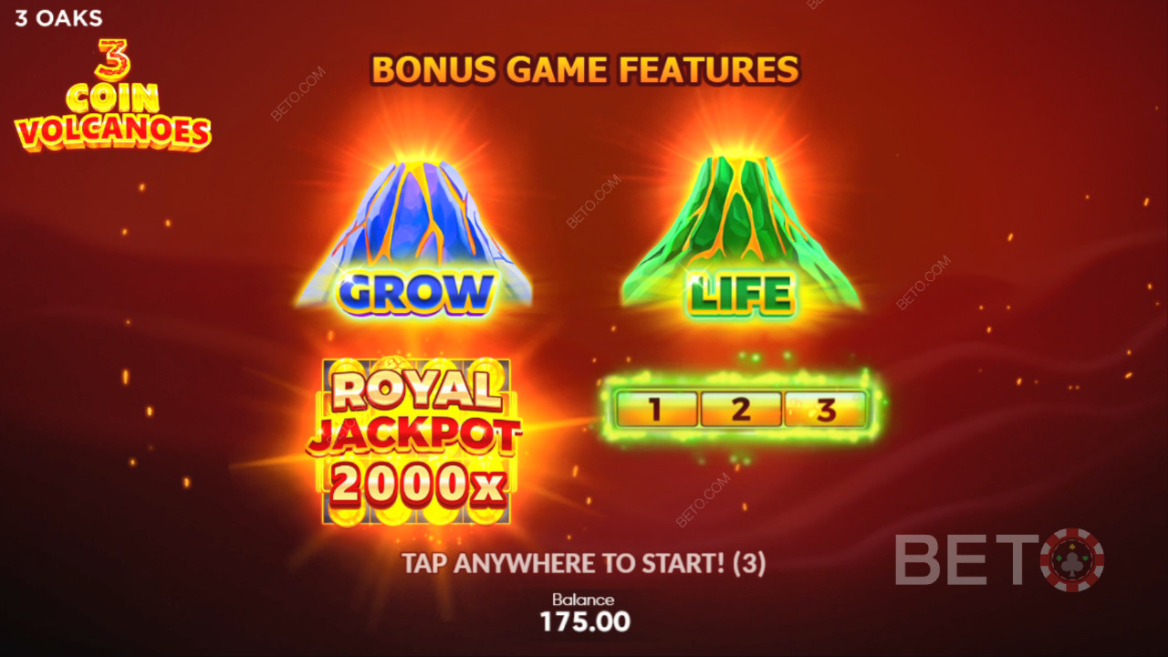 3 Oaks Gaming의 3 코인 화산에서 설명하는 보너스 기능