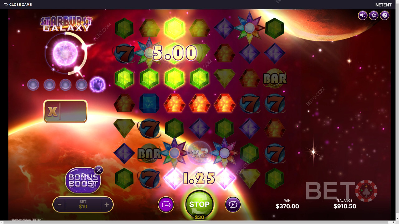 Starburst Galaxy에서 설명하는 보너스 기능 NetEnt