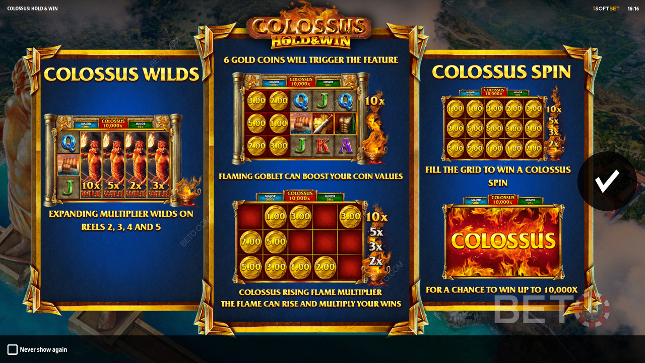 Colossus: Hold and Win 슬롯에서 Colossus Wilds, Respins 및 Jackpots를 즐기십시오.