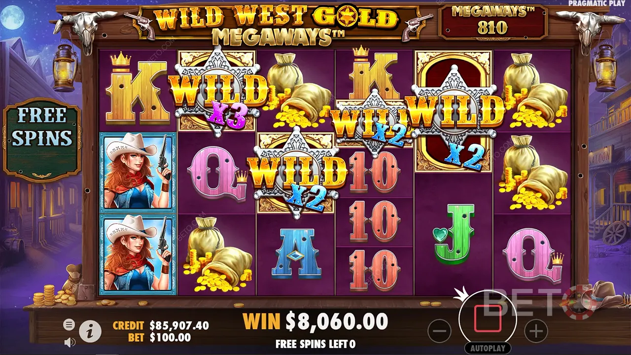 Wild West Gold 메가웨이즈 슬롯 머신의 게임 플레이