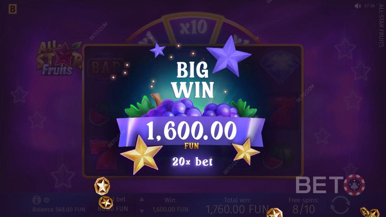 올스타 과일 슬롯에서 베팅한 금액의 1,500배를 획득하세요!